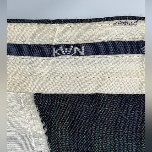 Blue Green PLAID Pleated Wool Dress pants mens 37 rolled cuffs straight KWN 90s - Picture 9 of 13